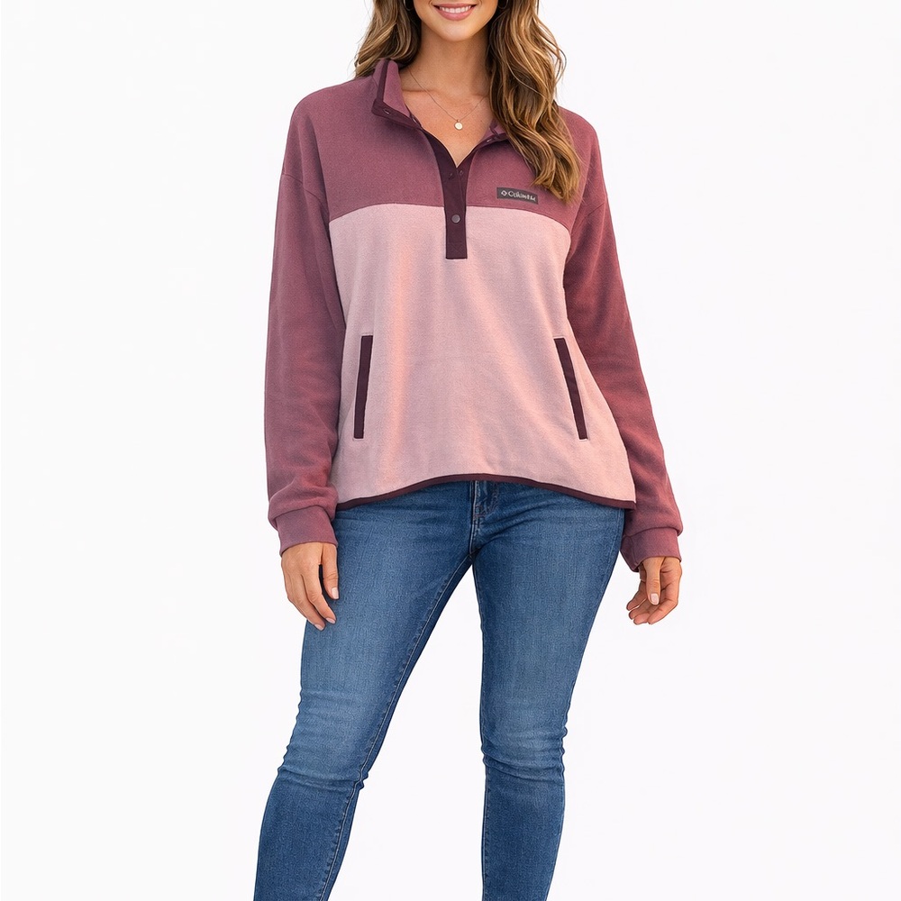 Columbia Size Large Pink Fleece 1/4 Snap Pullover Sweatshirt